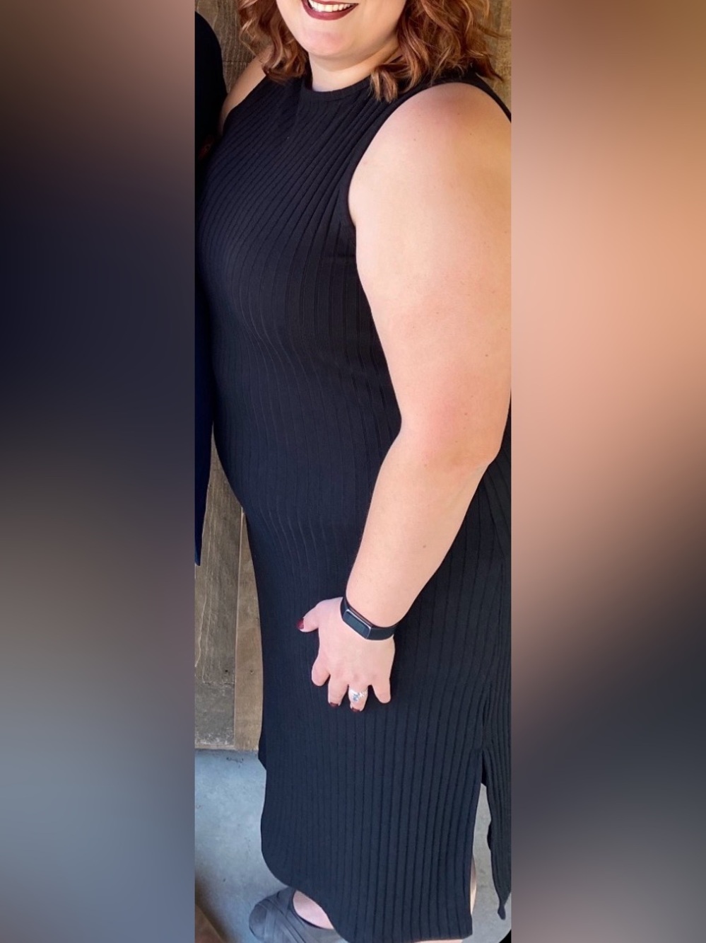 Old Naxy-3X Black Sleeveless Ribbed Dress